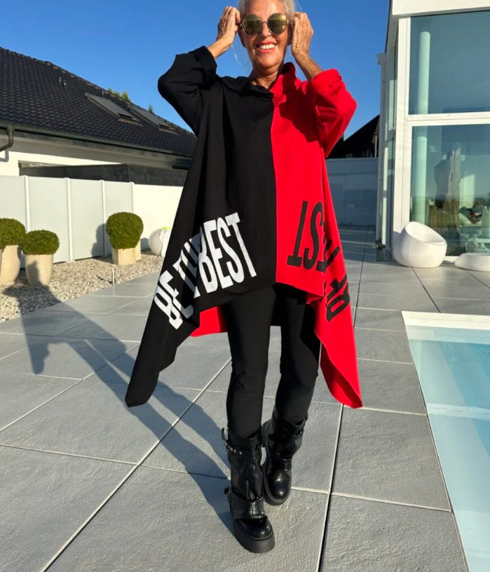 Damen Oversized Pullover mit kontrastierenden Mustern und lässiger Kapuze Heidi-Mode