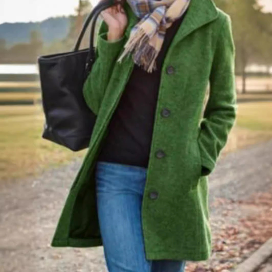 Damen Eleganter Wollmantel mit praktischen Taschen und klassischem Revers R&B