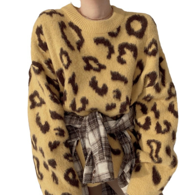 Damen Flauschiger Leopardenmuster Pullover R&B