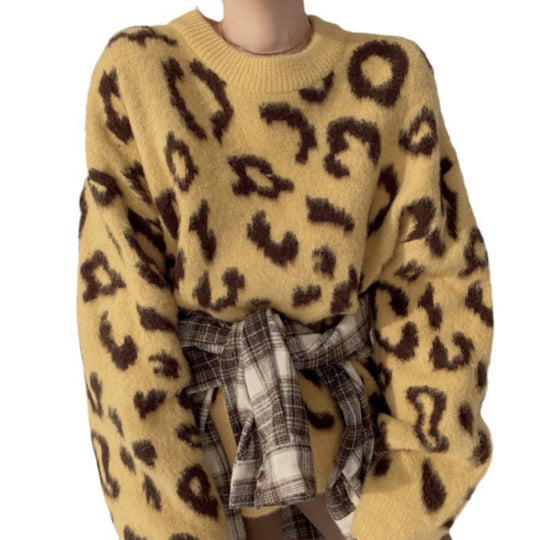 Damen Flauschiger Leopardenmuster Pullover R&B