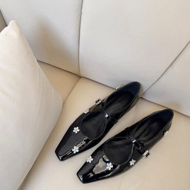 Damen Ballerina-Schuhe mit floralem Schmuckdetail und elegantem Riemendesign