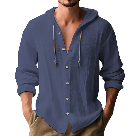 Herren lässiges Kapuzenshirt mit Knopfleiste und praktischen Taschen R&B