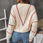 Damen Modischer Strickpullover mit auffälligem Ajourmuster R&B