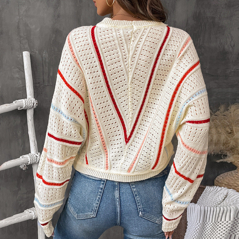 Damen Modischer Strickpullover mit auffälligem Ajourmuster R&B