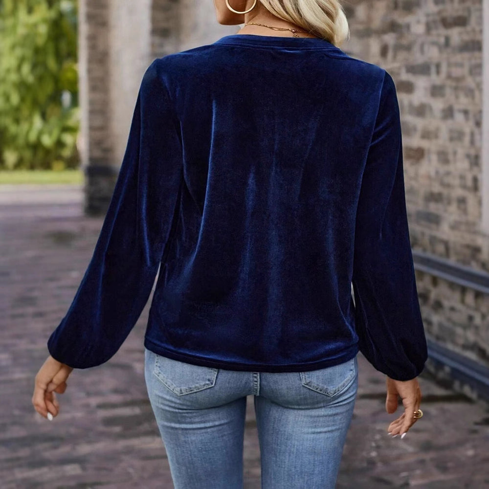 Damen elegante Samtbluse mit dekorativen Knöpfen R&B