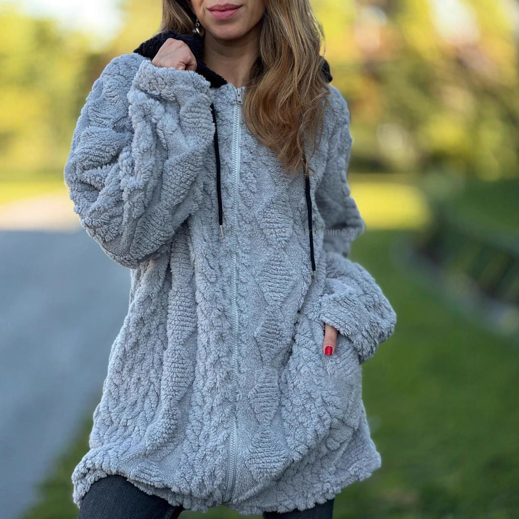 Damen kuschelige Fleecejacke mit Kapuze R&B