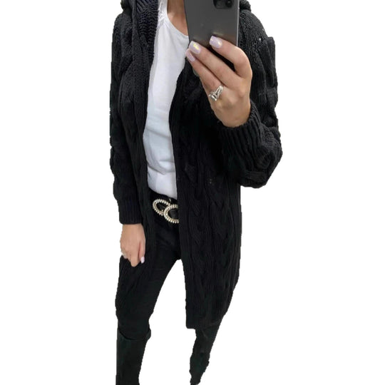 Damen Lange Strickjacke mit hochwertigem Zopfmuster und lässigem Schnitt R&B