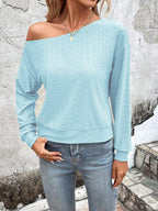 Damen lässiges Sweatshirt mit asymmetrischem Ausschnitt und Lochmuster R&B