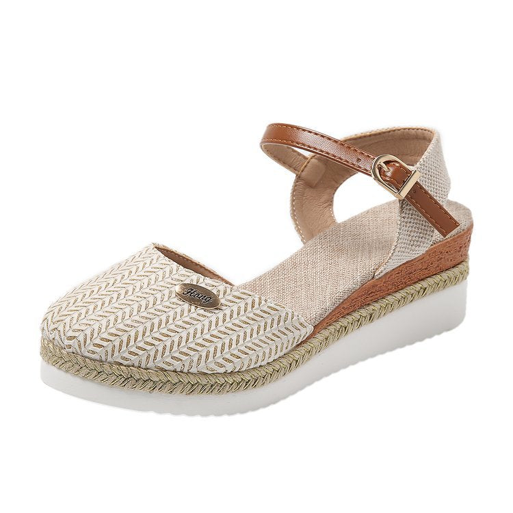 Damen Wedgesandalen mit elastischem Riemen und Jute-Applikation R&B