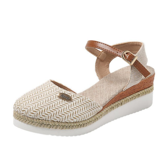Damen Wedgesandalen mit elastischem Riemen und Jute-Applikation R&B