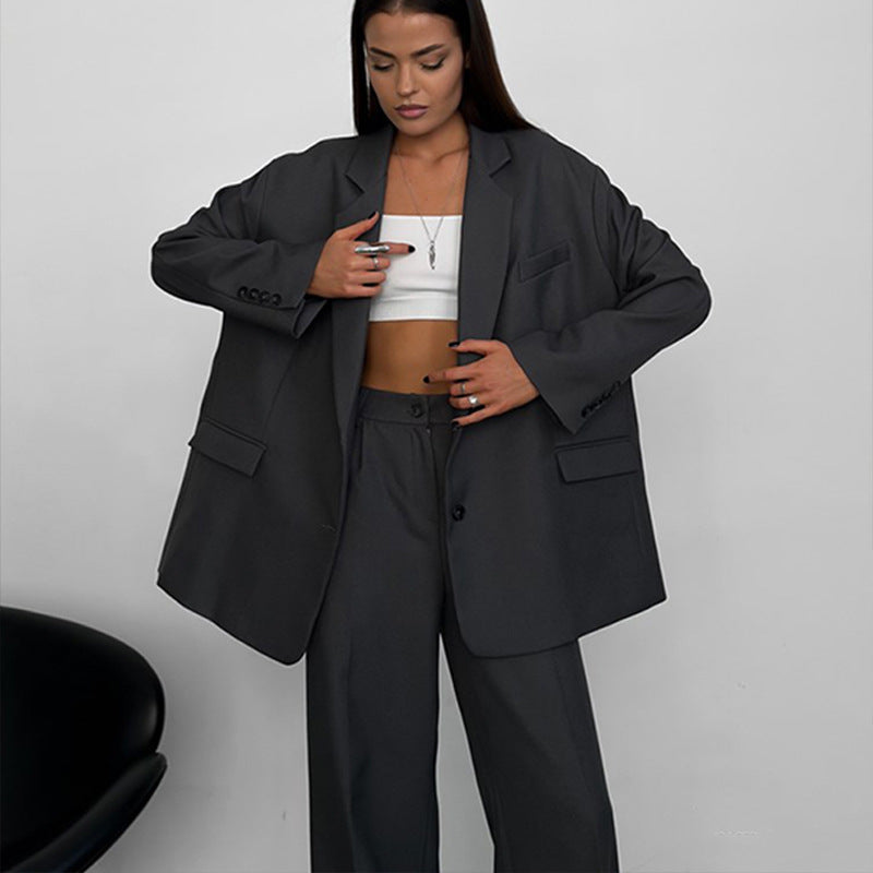 Damen elegantes Zweiteiler-Set mit oversized Blazer und weiter Hose R&B