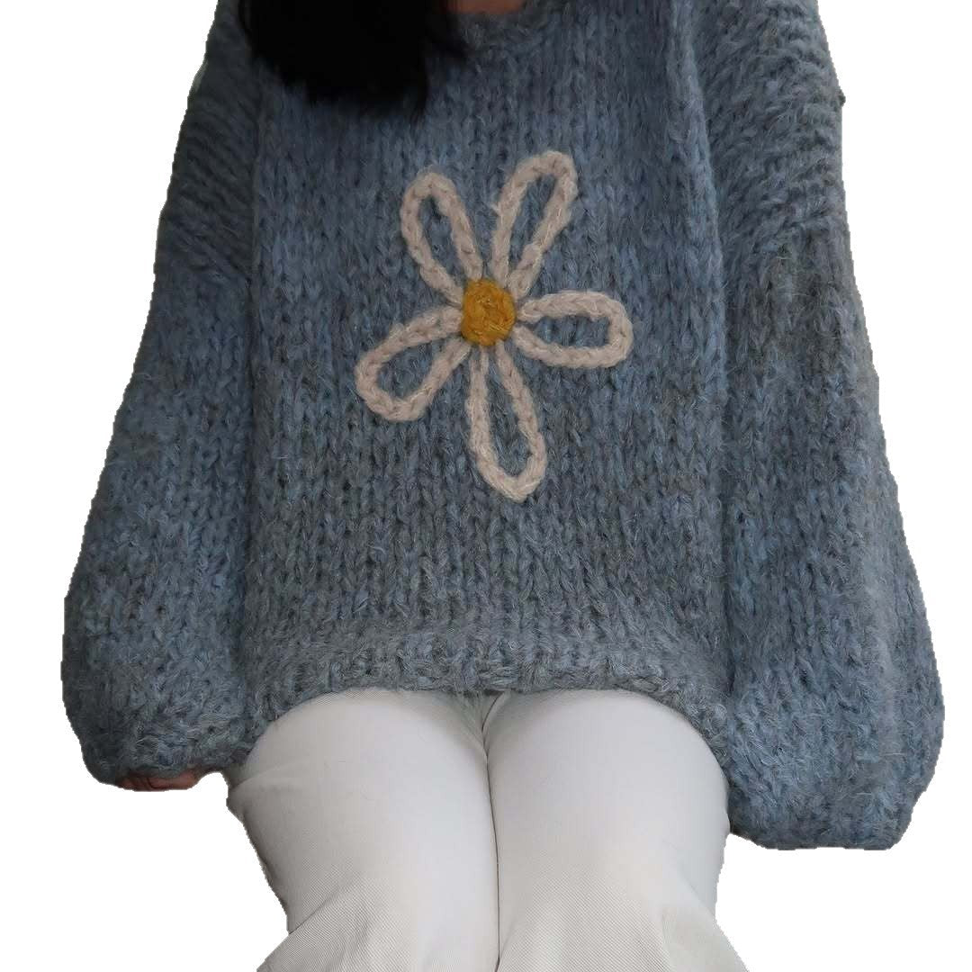 Damen lässiger Strickpullover mit floralem Motiv und oversized Schnitt R&B