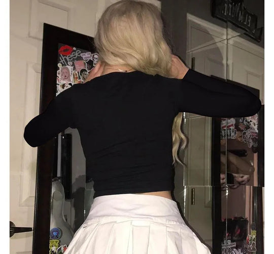 Damen Langarm-Crop-Top mit einzigartigem Schmuckdruck R&B