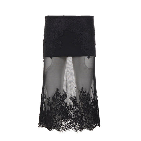 Damen Spitzenrock mit transparentem Unterkleid und verzierten Rüschen R&B