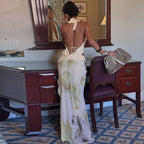 Damen Elegantes Maxikleid mit floralem Halterdesign und seitlichem Schlitz R&B