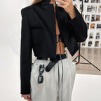 Damen Kurzer Blazer mit Stehkragen und Taschen R&B