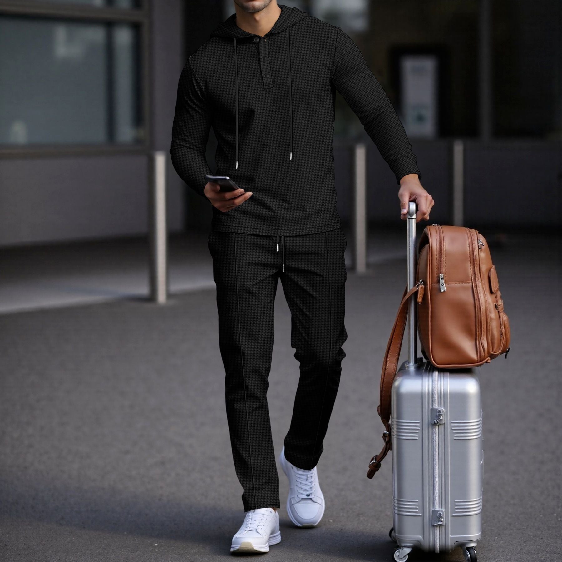 Herren sportives Hoodie und Jogginghose Set im strukturierten Design R&B