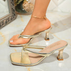 Damen elegante Zehentrenner-Sandalen mit geschwungenem Absatz und modischem Glanz R&B