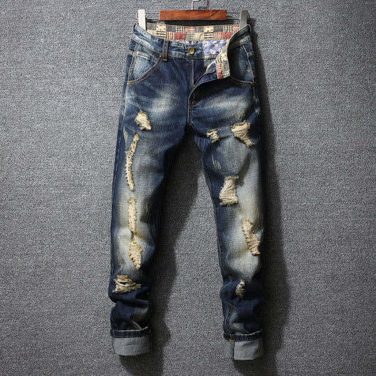 Herren Zerrissene Denim-Jeans mit lässigem Schnitt R&B