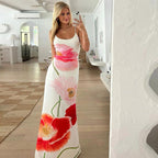 Damen Maxi Kleid mit floralem Print und spaghetti-Trägern R&B