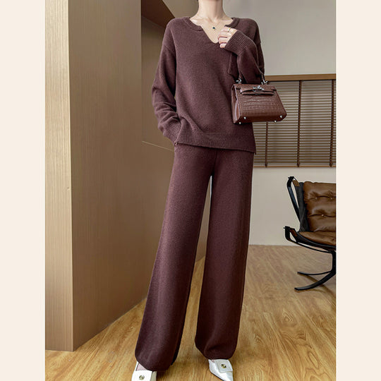 Damen gemütliches Strickensemble mit weitem Pullover und weiten Hosen R&B
