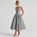 Damen Sommerliches Maxikleid mit Karo-Design und seitlichen Raffungselementen R&B
