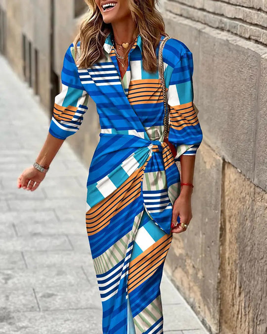Damen Wickelkleid mit stilvollem Streifenmuster R&B
