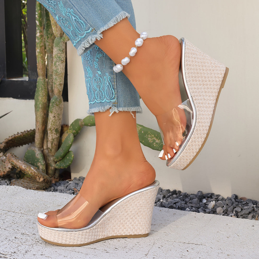 Damen Wedge-Sandalen mit transparentem Riemen und luxuriösem Kork-Design R&B