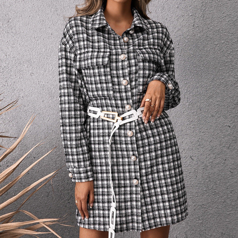 Damen Karo Hemdblusenkleid R&B