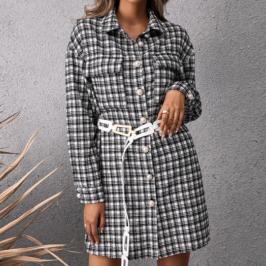 Damen Karo Hemdblusenkleid R&B