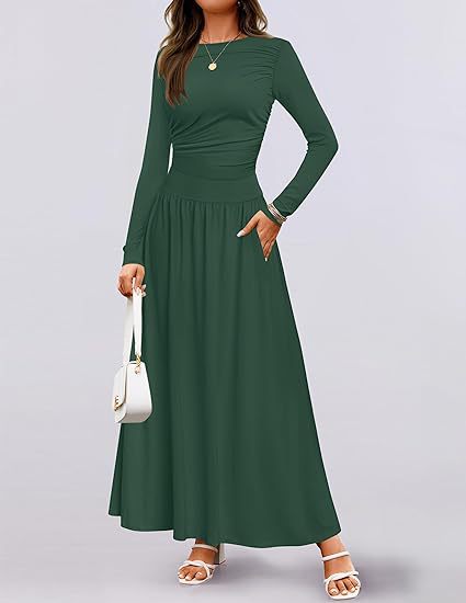 Damen Langärmliges Maxikleid mit eleganten Rüschendetails und praktischen Taschen R&B