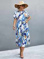 Damen Maxi-Kleid mit fließendem Schnitt und bindbarem Taillengürtel R&B