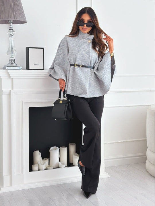 Damen modische Umhängejacke mit stylischem Gürteldetail R&B