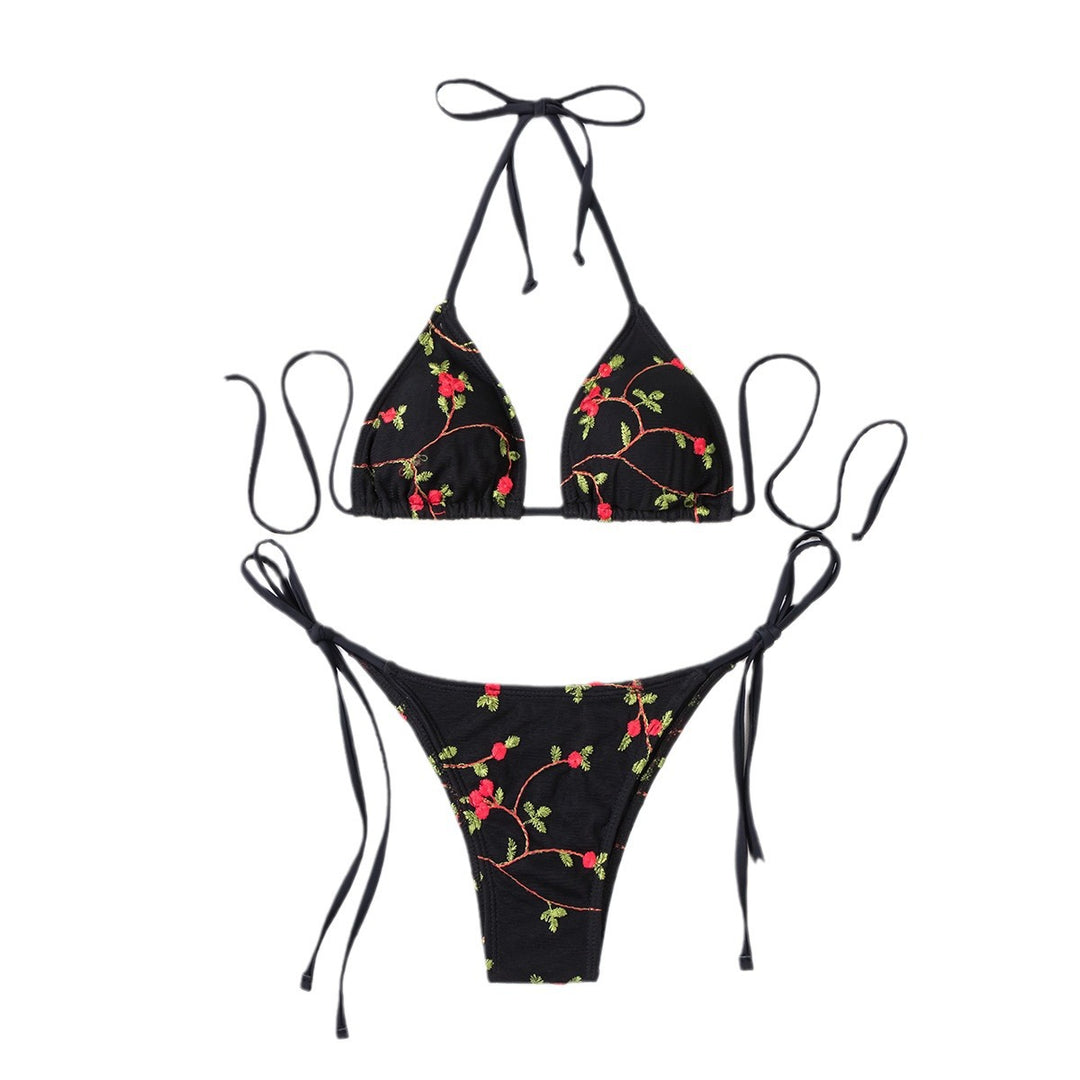Damen Triangel-Bikini mit handgefertigten floralen Stickereien R&B