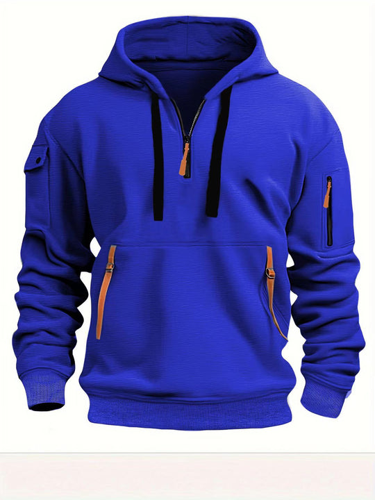 Herren Praktischer Kapuzenpullover mit seitlichem Reißverschluss und vielseitigen Taschen R&B