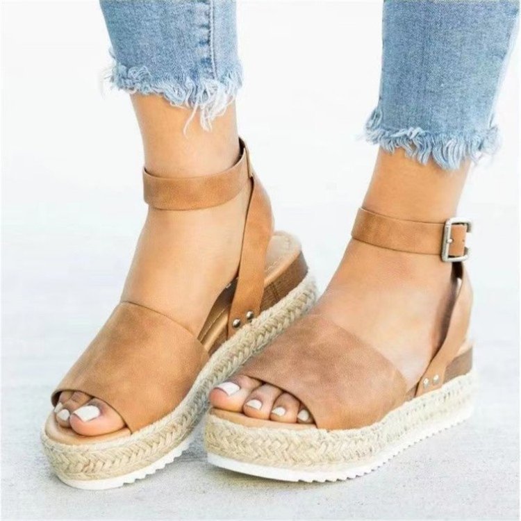 Damen Wedge-Sandaletten mit verstellbarem Riemen und luxuriösem Bastdesign R&B