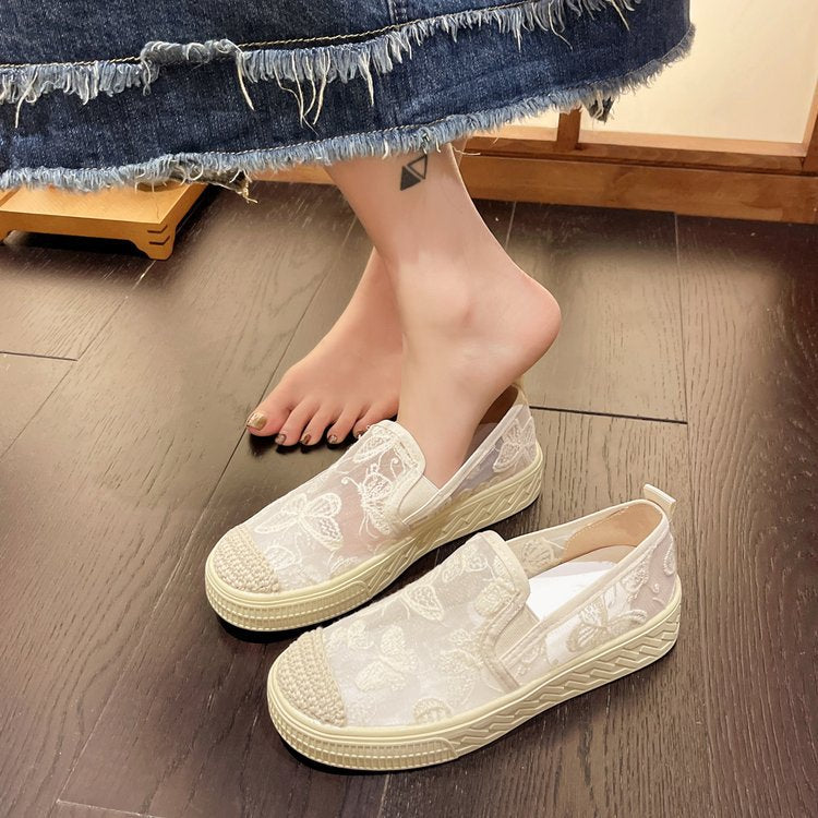 Damen Slip-On Sneakers mit floralem Mesh-Obermaterial und elastischem Einstieg R&B