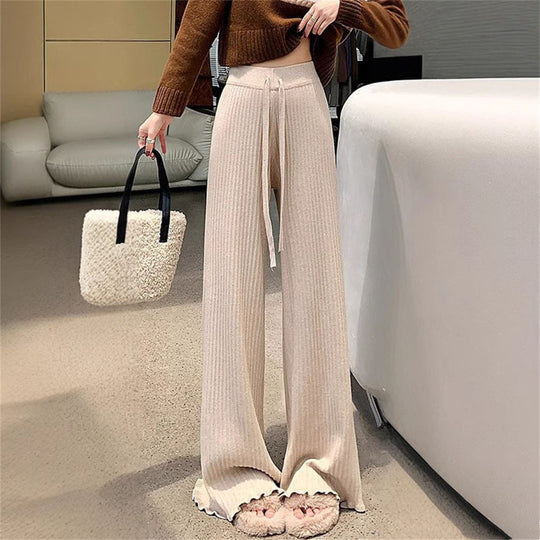 Damen Fließende Strickhose mit weichem Material und elegantem Saum R&B