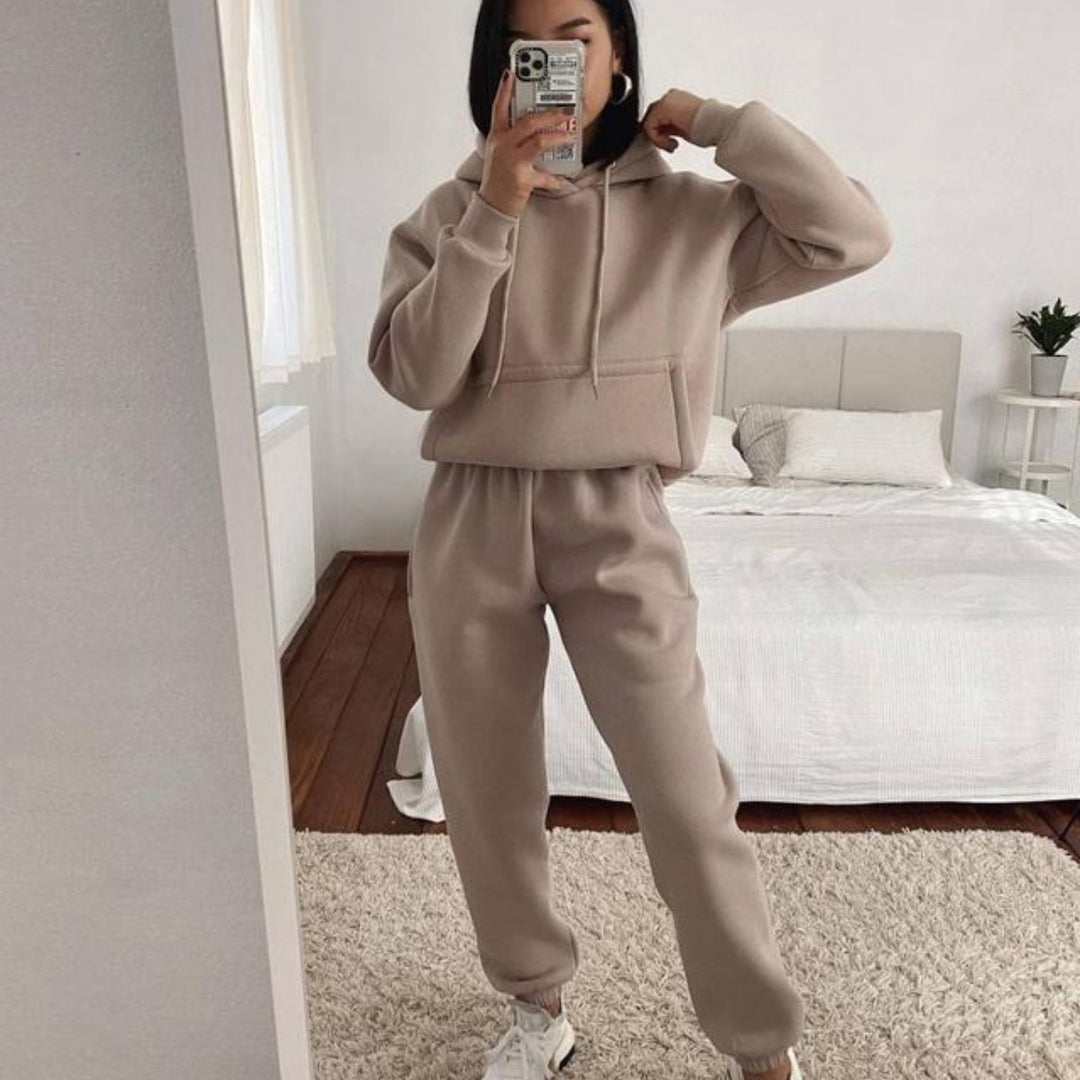 Damen Komfortabler Fleece Hoodie und Jogginghose Set R&B