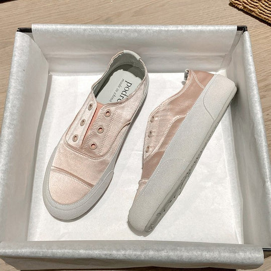 Damen bequeme Slip-On Sneakers mit luxuriösem Satin-Obermaterial R&B