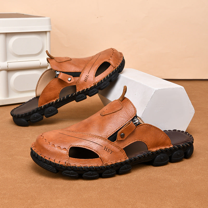 Herren Bequeme Leder-Sandalen mit verstellbarem Riemensystem R&B