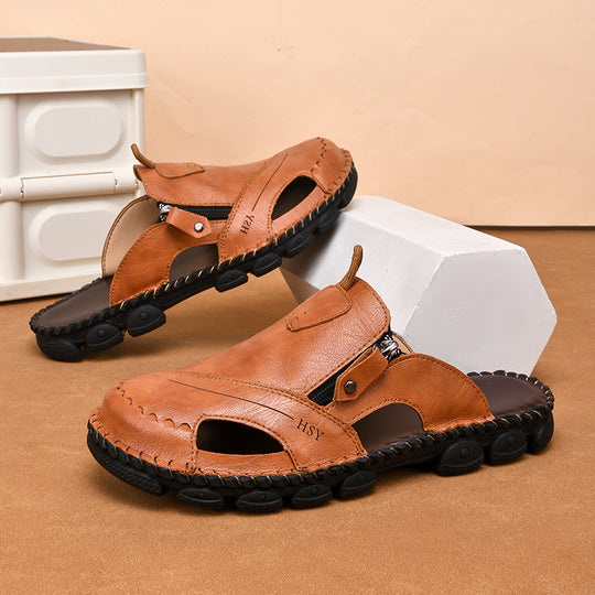 Herren Bequeme Leder-Sandalen mit verstellbarem Riemensystem R&B