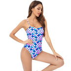 Damen Einteiler Badeanzug mit verspieltem Schuppenmuster und elegantem Schnitt R&B