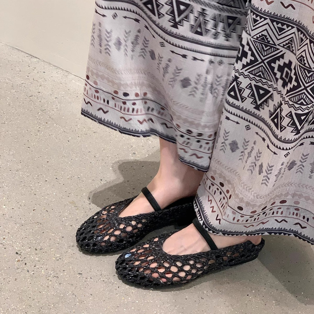 Damen Ballerina-Sandalen mit luftiger Netzstruktur und elastischem Riemen R&B