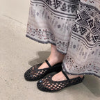 Damen Ballerina-Sandalen mit luftiger Netzstruktur und elastischem Riemen