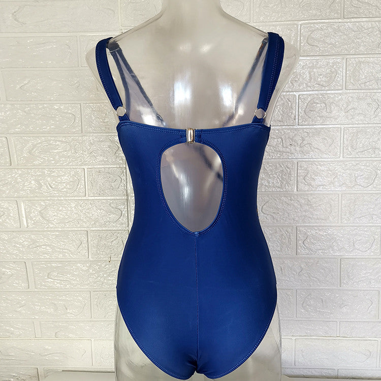 Damen Einteiliger Badeanzug mit asymmetrischem Leo-Muster R&B