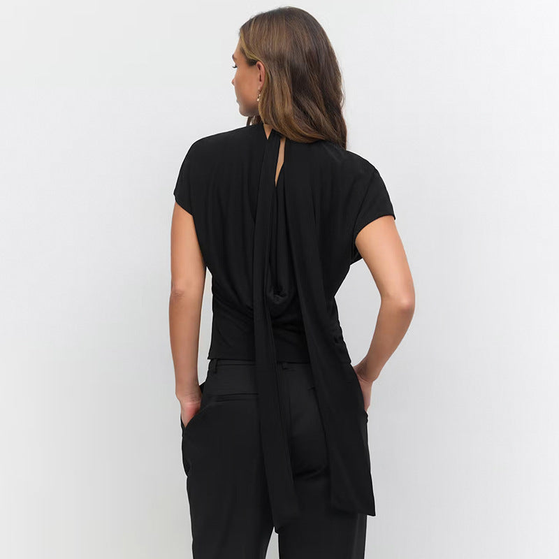 Damen Cropped Oberteil mit hochgeschlossenem Kragen und voluminösen Ärmeln R&B
