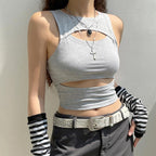 Damen sportliches Crop-Top mit Cut-Out-Design und atmungsaktivem Stoff R&B