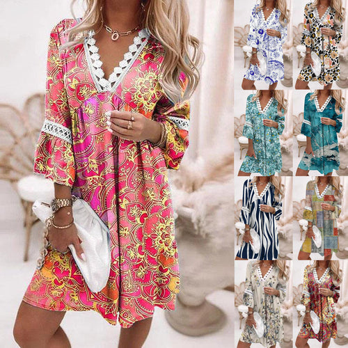 Damen Blumiges Tunika-Kleid mit Spitzenakzenten R&B