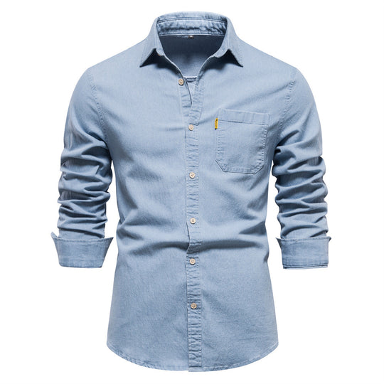 Herren nan schmal geschnittenes Denim-Hemd mit Kentkragen und aufgesetzten Brusttaschen R&B